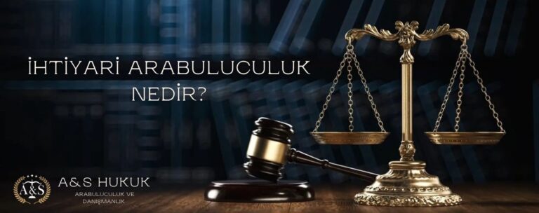 Tarafların kendi istekleriyle başvurduğu ihtiyari arabuluculuk sürecini açıklayan hukuk temalı görsel.