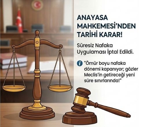 AYM’nin süresiz nafaka kararı sonrasında nafaka davalarında yaşanabilecek değişiklikleri gösteren hukuki bilgilendirme görseli.